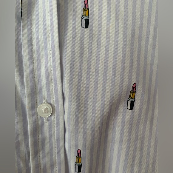 Banana Republic Cotton Shirt: White w/Blue Stripes/Lipstick Print, ButtonDown, L - Picture 3 of 11